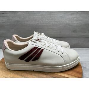 Fortress Women's Simone Leather Sneaker in Natural with Burgundy and Rose. EU 42